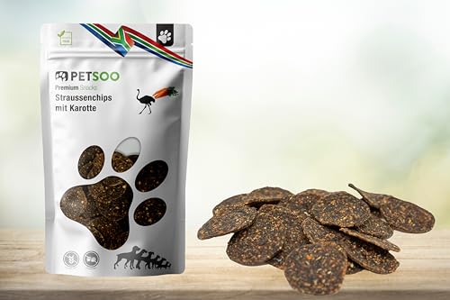 Petsoo Premium Straussenchips mit Karotte - Premium Strauß Snack Leckerli für Hunde - 250g von Petsoo