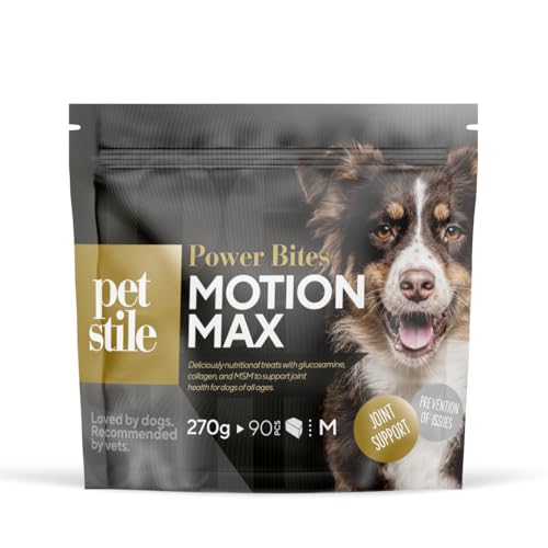 Motion Max Power-Bites, Premium-Leckerbissen zur Unterstützung der Gelenke, mit Schaffett überzogen, gefüllt mit Glucosamin, Grünlippmuschel und Kollagen – verbessert die Beweglichkeit, lindert Gelenk von Petstile
