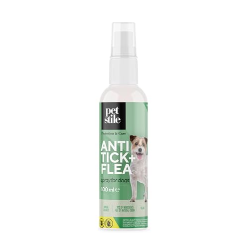 Petstile Anti Tick + Flea Repellent Spray für Hunde – Lang anhaltender Schutz mit ätherischen Ölen, 98 % natürliche Inhaltsstoffe – Schützt vor Zecken & Flöhen bei Outdoor-Aktivitäten (3X 100 ml) von Petstile