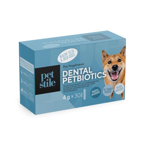 Petstile Dental PetBiotics – Zahnpflegepulver für Hunde mit Probiotika & Kräutern – Gegen Mundgeruch, reduziert Zahnbelag, unterstützt gesundes Zahnfleisch & die Darmflora (1x 120 g) von Petstile