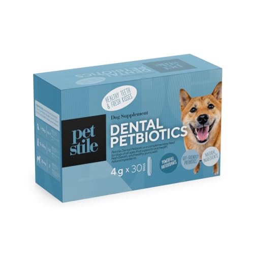 Petstile Dental PetBiotics – Zahnpflegepulver für Hunde mit Probiotika & Kräutern – Gegen Mundgeruch, reduziert Zahnbelag, unterstützt gesundes Zahnfleisch & die Darmflora (1x 120 g) von Petstile