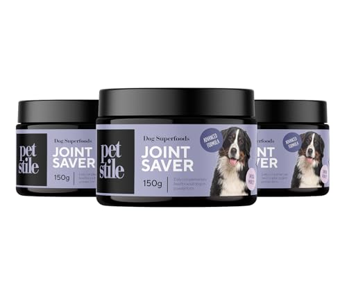 Petstile Joint Saver®: Kollagen, Glucosamin, Teufelskralle, Grünlippmuschel & Hagebutte – unterstützt Gelenke, Hüfte & Mobilität Erwachsener Hunde, wirkt entzündungshemmend (3X 150 g) von Petstile