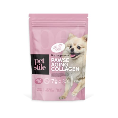 Petstile Pawse Aging Collagen – Natürliches Anti-Aging-Pulver für Hunde mit Dreifach-Kollagen, Vitaminen & Präbiotika – Für Haut, Fell, Gelenke, Verdauung & Immunsystem (1x 210 g) von Petstile