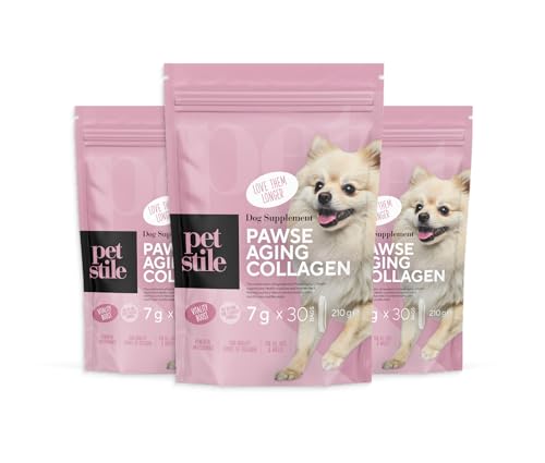 Petstile Pawse Aging Collagen – Natürliches Anti-Aging-Pulver für Hunde mit Dreifach-Kollagen, Vitaminen & Präbiotika – Für Haut, Fell, Gelenke, Verdauung & Immunsystem (3X 210 g) von Petstile