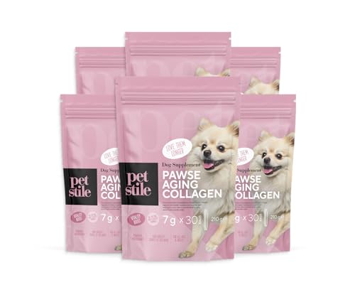 Petstile Pawse Aging Collagen – Natürliches Anti-Aging-Pulver für Hunde mit Dreifach-Kollagen, Vitaminen & Präbiotika – Für Haut, Fell, Gelenke, Verdauung & Immunsystem (6X 210 g) von Petstile