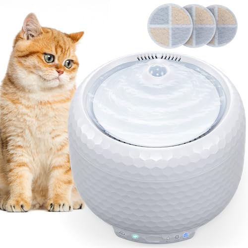 Petsuper Katzenwasserbrunnen Kabellose Haustierbrunnen zum Trinken, 1.8L/1,786.0 g Hundewasserspender mit ultra-leiser Pumpe und 3 Ersatzfiltern, Automatischer Wasserbrunnen für Katzen und kleine von Petsuper