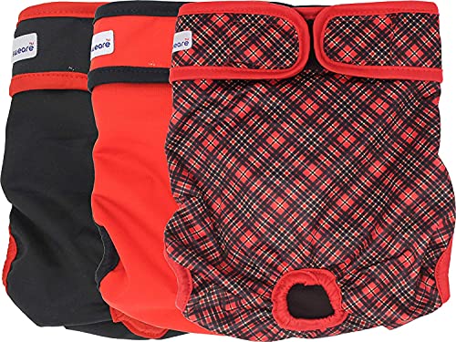 Petsweare Wasserdicht Saugfähigkeit Waschbare Robuste Wiederverwendbare Hundewindeln Läufigkeitshose Inkontinenzunterlage für Weiblichen Welpe und Hündinnen 3 Pack (Large, Rot) von Petsweare