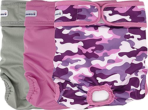 Petsweare Wasserdicht Saugfähigkeit Waschbare Robuste Wiederverwendbare Hundewindeln Läufigkeitshose Inkontinenzunterlage für Weiblichen Welpe und Hündinnen 3 Pack (Small, Rosa) von Petsweare