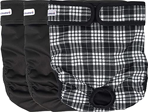 Petsweare Wasserdicht Saugfähigkeit Waschbare Robuste Wiederverwendbare Hundewindeln Läufigkeitshose Inkontinenzunterlage für Weiblichen Welpe und Hündinnen 3 Pack (XSmall, Schwarz) von Petsweare