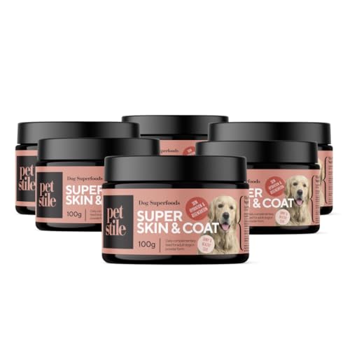 Petstile Super Skin & Coat Omega 3 für Hunde, Für gesunde Haut & glänzendes Fell, Mit Omega-6, Zink, Biotin, Vitamin E, Fischöl, Reduziert Juckreiz & Fellverlust, 100g Pulver von Petsy Labs