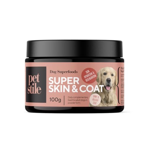 Petstile Super Skin & Coat Omega 3 für Hunde, Für gesunde Haut & glänzendes Fell, Mit Omega-6, Zink, Biotin, Vitamin E, Fischöl, Reduziert Juckreiz & Fellverlust, 100g Pulver von Petsy Labs