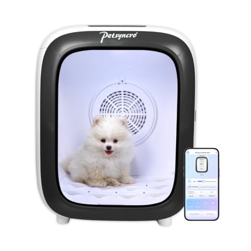 Petsyncro DryMe WiFi Felltrockner für Haustiere – Ionenpflege, App-Steuerung, automatische Tür, leise Trocknung mit Temperaturkontrolle – geeignet für Katzen & Hunde bis 12 kg von Petsyncro