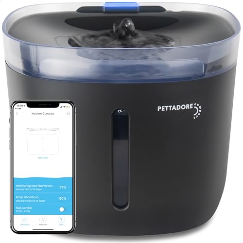 Pettadore Hydrate Compact - Schwarz - Trinkbrunnen für Katze/Hund, Intelligenter Wasserbrunnen mit App, Katzenbrunnen mit leiser Pumpe, Wasserspender mit Benachrichtigungen und starkem Filtersystem Pettadore Hydrate Compact - Schwarz - Trinkbrunnen für Katze/Hund, Intelligenter Wasserbrunnen mit App, Katzenbrunnen mit leiser Pumpe, Wasserspender mit Benachrichtigungen und starkem Filtersystem von Pettadore