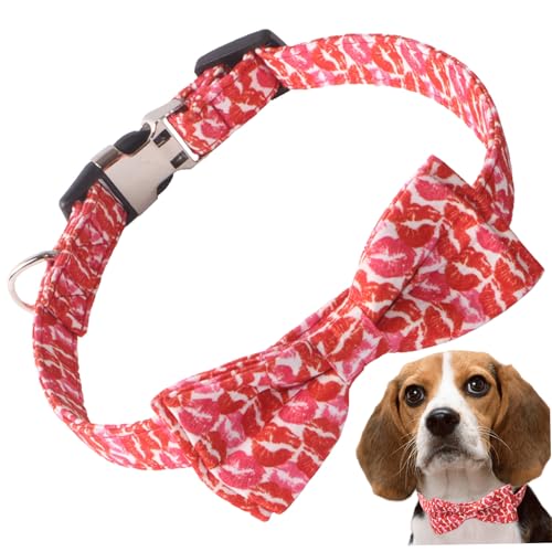 Hundehalsband Valentinstag Hundekragen mit Bogen 9.7-13.8 '' Verstellbarer Hundehalsband mit D Ring Weiches Stoff Herzhundkragen Süßes mit abnehmbaren Bowtie-Haustiergeschenken (l) von Pettaku