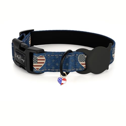 Petty Perry Hundehalsband mit wasserdichtem AirTag-Halter, reflektierend, verstellbar, amerikanische Flagge, Hundehalsband mit Schnellverschluss-Schnalle für kleine, mittelgroße und große Hunde von Petty Perry