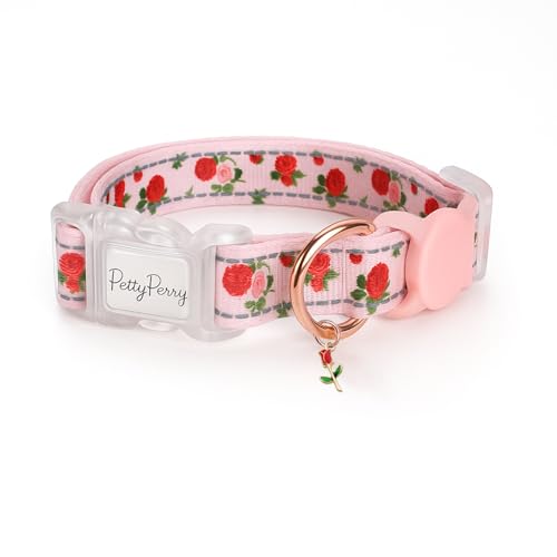 Petty Perry Hundehalsband mit wasserdichtem AirTag-Halter, reflektierend, verstellbar, rosa Rose, Hundehalsband mit Schnellverschluss-Schnalle für kleine, mittelgroße und große Hunde, langlebig und Petty Perry Hundehalsband mit wasserdichtem AirTag-Halter, reflektierend, verstellbar, rosa Rose, Hundehalsband mit Schnellverschluss-Schnalle für kleine, mittelgroße und große Hunde, langlebig und von Petty Perry