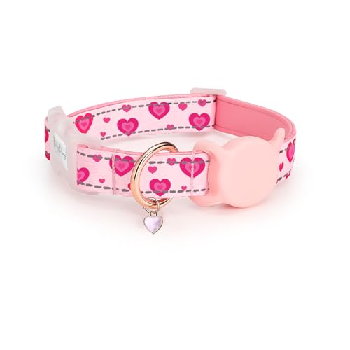 Petty Perry Hundehalsband mit wasserdichtem AirTag-Halter, reflektierendes, verstellbares rosa Herz, Hundehalsband mit Schnellverschluss-Schnalle für kleine, mittelgroße und große Hunde, langlebig und von Petty Perry