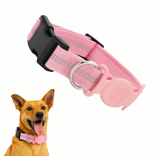 Petty Perry Hundehalsband mit wasserdichtem AirTag-Halter, verstellbares reflektierendes Hundehalsband aus Nylon mit Schnellverschluss-Schnalle, langlebiges Outdoor-Trainingshalsband für kleine von Petty Perry