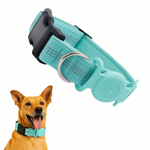 Petty Perry Hundehalsband mit wasserdichtem AirTag-Halter, verstellbares reflektierendes Hundehalsband aus Nylon mit Schnellverschluss-Schnalle, langlebiges Outdoor-Trainingshalsband für kleine von Petty Perry
