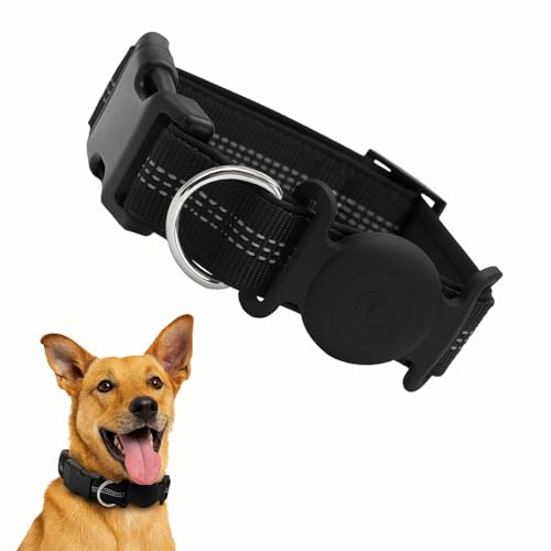 Petty Perry Hundehalsband mit wasserdichtem AirTag-Halter, verstellbares reflektierendes Hundehalsband aus Nylon mit Schnellverschluss-Schnalle, langlebiges Outdoor-Trainingshalsband für kleine von Petty Perry