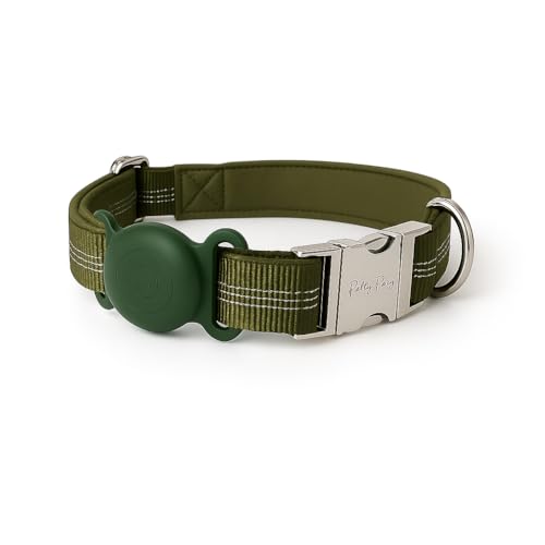 Petty Perry Taktisches Hundehalsband mit AirTag-Halterung und Griff, verstellbares Nylon-Hundehalsband mit Schnellverschluss-Schnalle, reflektierendes, strapazierfähiges Hundehalsband für große von Petty Perry