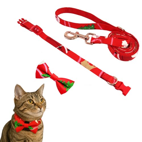 Petty Perry Weihnachts-Hundehalsband und Leine, verstellbares Nylon-Halsband mit Schnellverschluss-Schnalle, niedliches Weihnachtsmuster für kleine, mittelgroße und große Hunde und Katzen, festliches von Petty Perry