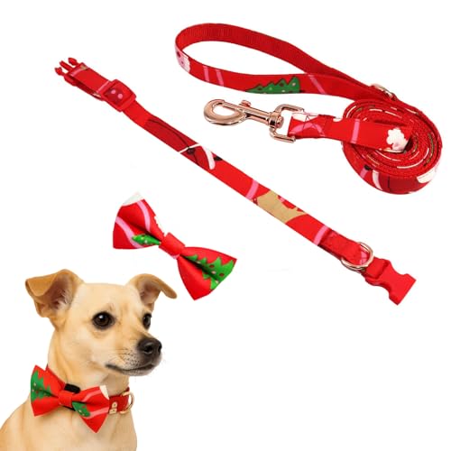 Petty Perry Weihnachts-Hundehalsband und Leine, verstellbares Nylon-Halsband mit Schnellverschluss-Schnalle, niedliches Weihnachtsmuster für kleine, mittelgroße und große Hunde und Katzen, festliches von Petty Perry