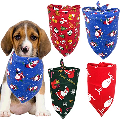 Petunny Dreieckige Hundehalstücher, 4 Stück, Weihnachts-Halstücher für Hunde, waschbar, für mittelgroße bis große Hunde, Katzen, Haustiere (verstellbar, zufällige Farbe) von Petunny