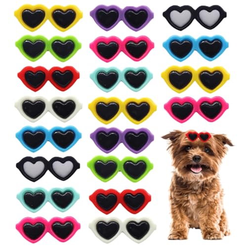 Petunny Haarspangen für Welpen, 20 Stück, niedliche Hundeschleifen, Clips, Herz-Sonnenbrille, Hundehaar-Accessoires, Haustierpflege (zufällige Farbe) von Petunny