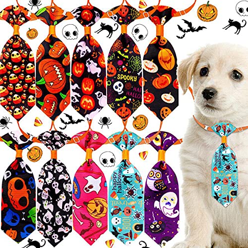 Petunny Hunde-Krawatten, 10 Stück, für Halloween, Haustier-Krawatten für Kürbis und Totenkopf, Haustier-Krawatten für Hunde und Katzen (10 Stück, zufällige Farbe) von Petunny