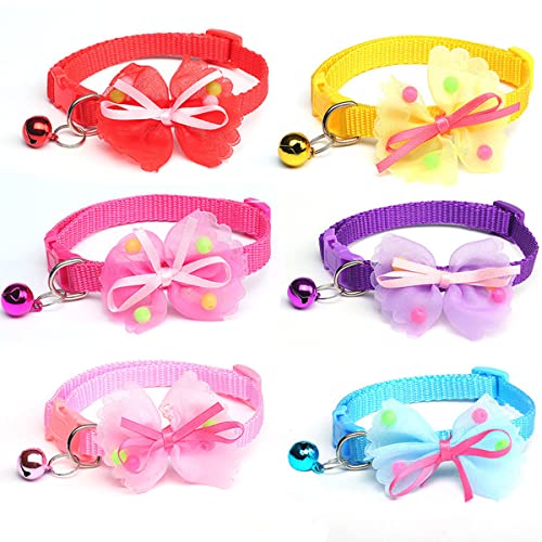 Petunny Hundehalsband für kleine Hunde, Mädchen, niedliches Hundehalsband, Katzenhalsband mit Schleife und Glöckchen, geeignet für kleine und mittelgroße Katzen und Hunde, zufällige Farbe, 6 Stück von Petunny