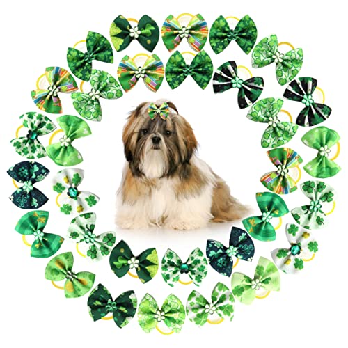 Petunny St. Patrick's Day Hunde-Haarschleifen, 50 Stück, grün, irische Hunde-Schleifen, niedliche Hundehaarschleifen für Haustiere, Hundepflege, Zubehör (zufällige Farbe) von Petunny