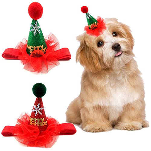 Petunny Weihnachts-Hundehüte, 2 Stück, verstellbar, niedliches Kopfzubehör für kleine und mittelgroße Hunde, Katzen, Welpen (zufällige Farbe) von Petunny
