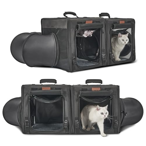 PETUX 2-in-1 große Katzentragetasche für 2 Katzen, tragbar, zusammenklappbar, Doppel-Katzen-Reisetrage mit Katzentoilette, Tunneln und Hängematte, als Katzenspielzeug, ideal für Geschenke, Reisen und PETUX 2-in-1 große Katzentragetasche für 2 Katzen, tragbar, zusammenklappbar, Doppel-Katzen-Reisetrage mit Katzentoilette, Tunneln und Hängematte, als Katzenspielzeug, ideal für Geschenke, Reisen und von Petux