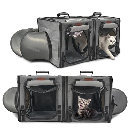 PETUX 2-in-1 große Katzentragetasche für 2 Katzen, tragbar, zusammenklappbar, Doppel-Katzen-Reisetrage mit Katzentoilette, Tunneln und Hängematte, als Katzenspielzeug, ideal für Geschenke, Reisen und PETUX 2-in-1 große Katzentragetasche für 2 Katzen, tragbar, zusammenklappbar, Doppel-Katzen-Reisetrage mit Katzentoilette, Tunneln und Hängematte, als Katzenspielzeug, ideal für Geschenke, Reisen und von Petux