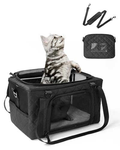 PETUX Faltbare Haustier-Tragetasche, Fluggesellschaftszugelassen, 40,6 x 25,4 x 24,1 cm, weiche Katzentrage für kleine Katzen bis zu 5,4 kg, oben offen, tragbare Katzen-Reisetasche, mit kratzfestem von Petux