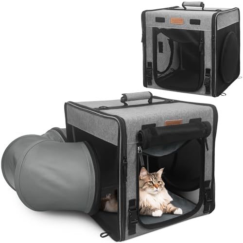 PETUX Große Katzentragetasche für mittelgroße Katzen, 2-in-1 faltbare Haustier-Tragetasche für kleine Hunde, tragbare Katzen-Reisetragetasche mit kleiner Box, Tunneln und Hängematte als Geschenk PETUX Große Katzentragetasche für mittelgroße Katzen, 2-in-1 faltbare Haustier-Tragetasche für kleine Hunde, tragbare Katzen-Reisetragetasche mit kleiner Box, Tunneln und Hängematte als Geschenk von Petux