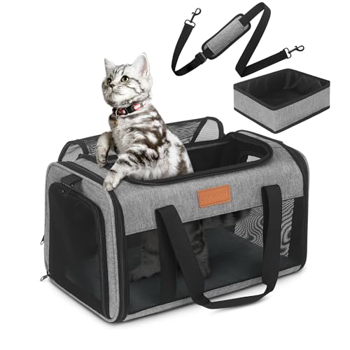 PETUX Haustier-Tragetasche, von Fluggesellschaften zugelassen für kleine Katzen und Hunde, 43,2 x 27,9 x 24,1 cm, weich, mit kratzfestem Netz, oben offen, tragbare Katzen-Reisetasche, mit kleiner Box von Petux