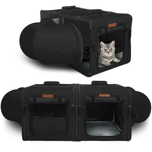 PETUX Kleine Katzen-Reisetrage mit kleiner Box, tragbare 2-in-1-Katzentrage für 2 Katzen, verschiedene Dly-Methoden Haustiertragetasche weich mit Tunnelrohr, Flanellmatte, Hängematte, tragbare PETUX Kleine Katzen-Reisetrage mit kleiner Box, tragbare 2-in-1-Katzentrage für 2 Katzen, verschiedene Dly-Methoden Haustiertragetasche weich mit Tunnelrohr, Flanellmatte, Hängematte, tragbare von Petux