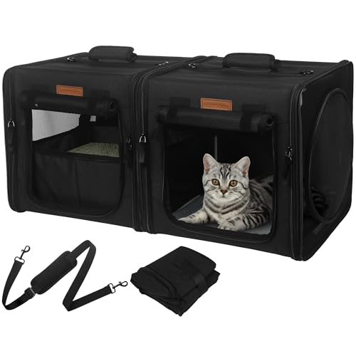 PETUX Kleine Katzentragetasche mit kleiner Box, tragbare Doppel-Fächer, Showhouse Katzenkäfig, kleine Katzentrage für 2 Katzen, Katzentrage weich mit Flanellmatte, Hängematte, tragbare Tragetasche PETUX Kleine Katzentragetasche mit kleiner Box, tragbare Doppel-Fächer, Showhouse Katzenkäfig, kleine Katzentrage für 2 Katzen, Katzentrage weich mit Flanellmatte, Hängematte, tragbare Tragetasche von Petux