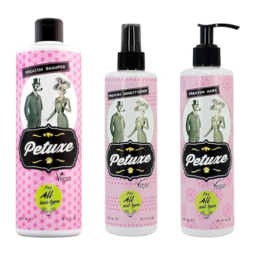 Petuxe Pack für Haustiere Shampoo + Maske + Conditioner. Katzen Shampoo. Alle Rassen. Alle Haartypen - Vegan. Wäscht in der Tiefe. mit Vitamin E... von Petuxe