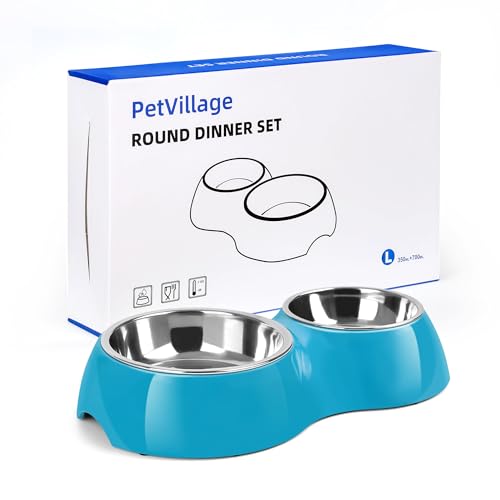 PetVillage Erhöhtes Hundenäpfe Set - Rutschfester erhöhter Futternapf für Haustiere mit mittelgroßen (2 Tassen) & großen (4 Tassen) Edelstahlnäpfen - Inklusive robustem Harzständer für Welpen von Petvillage