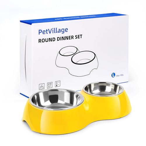 PetVillage Erhöhtes Hundenapf-Set, rutschfester, erhöhter Futternapf für Haustiere mit mittelgroßen (284 g) und großen (567 g) Edelstahlnäpfen, inklusive robustem Harzständer für Welpen, erwachsene von Petvillage