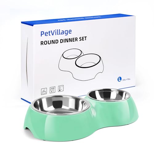PetVillage Erhöhtes Hundenapf-Set, rutschfester, erhöhter Futternapf für Haustiere mit mittelgroßen (394 g) und großen (844 g) Edelstahlnäpfen, inklusive robustem Harzständer für Welpen, erwachsene von Petvillage
