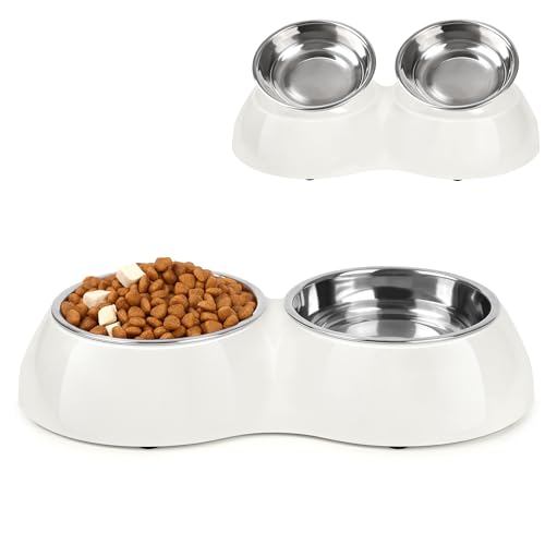 Petvillage Doppel Hundenapf Set - Das Doppel Hundenapf Set enthält zwei 204.1 ml Edelstahlnäpfe und eine Erhöhungsbasis. zum Füttern von kleinen, mittelgroßen, großen Hunden, Katzen, Welpen (klein, von Petvillage