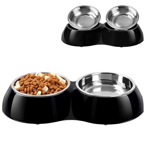 Petvillage Doppel Hundenapf Set - Das Doppel Hundenapf Set enthält zwei 204.1 ml Edelstahlnäpfe und eine Erhöhungsbasis. zum Füttern von kleinen, mittelgroßen, großen Hunden, Katzen, Welpen (klein, von Petvillage