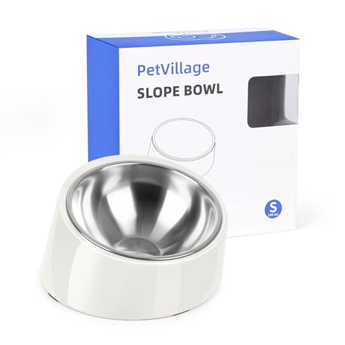 Petvillage Futternapf für Hunde und Katzen, geneigter Winkel, 15° schräg, Edelstahl, rutschfester und auslaufsicherer Futternapf für Haustiere, mit erhöhtem abnehmbarem Melaminständer, leicht zu von Petvillage