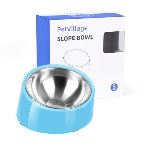 Petvillage Futternapf für Hunde und Katzen, geneigter Winkel, 15° schräg, Edelstahl, rutschfester und auslaufsicherer Futternapf mit erhöhtem, abnehmbarem Melamin-Ständer, leicht zu bekommen, Größe von Petvillage