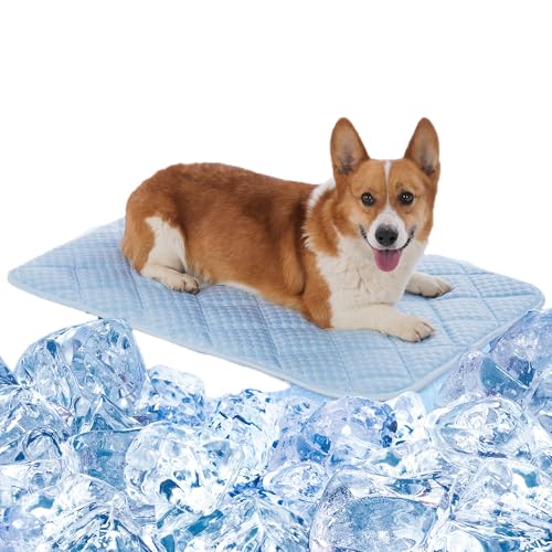 Kühlmatte für Hunde, verdicktes Haustier-Kühlkissen, langlebig und maschinenwaschbar, für drinnen und draußen, in Kiste, Zwinger, Bett, (L – 89,9 x 58,9 cm) von Petvolve