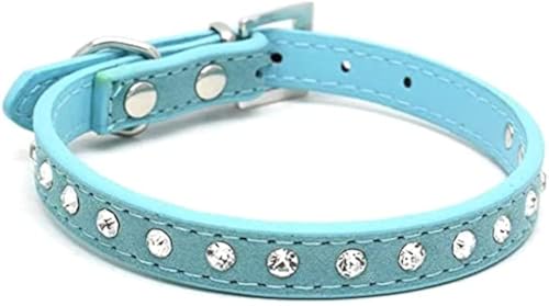 Hundehalsband, Kristall, Strasssteine, PU-Leder, für Welpen, Katzen, Halsband (Hellblau, XS) von Pety Pet